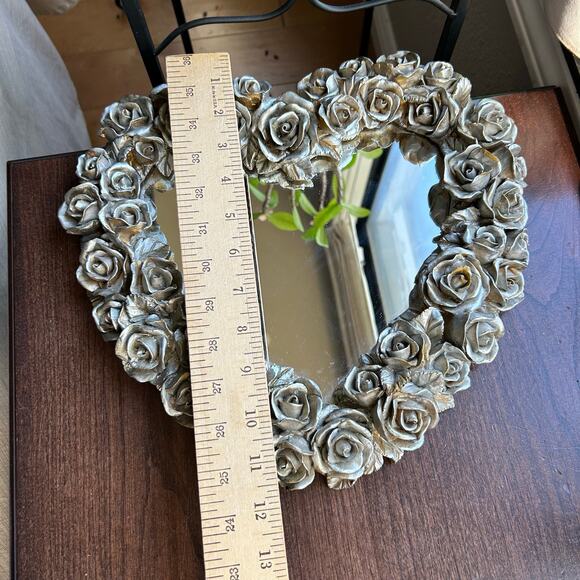 Decorative Silver Rose Mirror Heart Shabby Chic Vanity/Wall Handmade/Handpaint - Picture 9 of 10